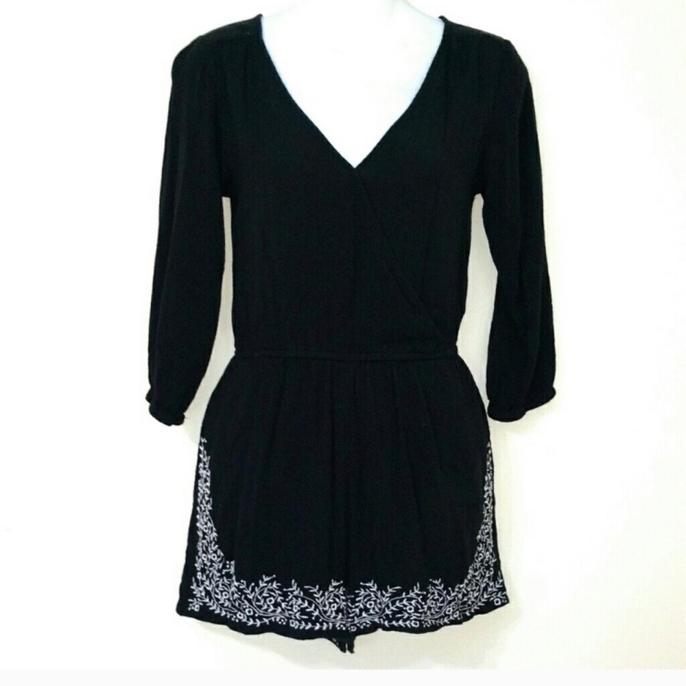 Bethany Mota floral embroidered surplice romper